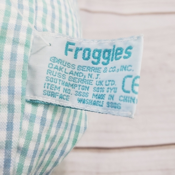 Russ Baby Froggles Green Frog Musical Crib Toy 10 Inch Seersucker Striped Velour - Picture 7 of 9